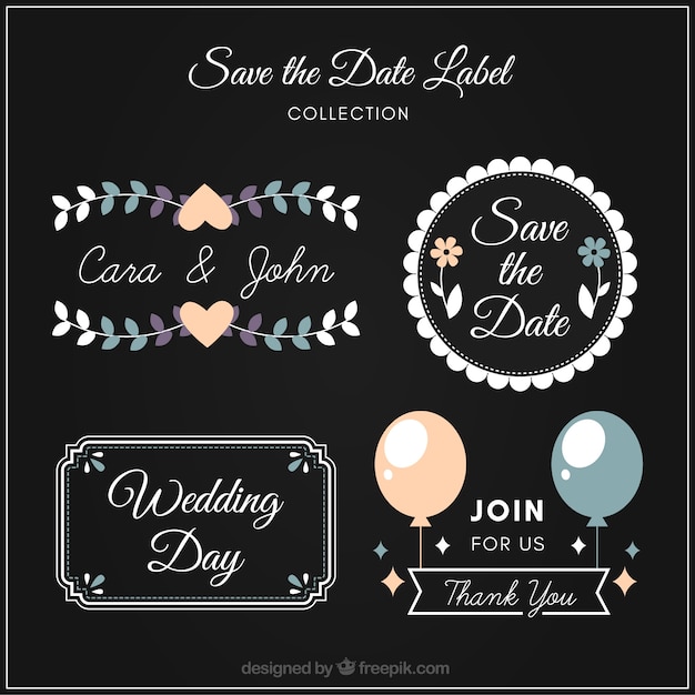 Download Elegant wedding labels with flat design | Free Vector