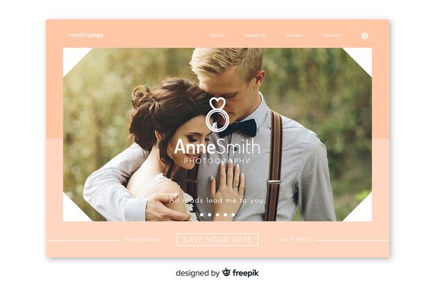 Free Vector | Elegant wedding landing page with photo