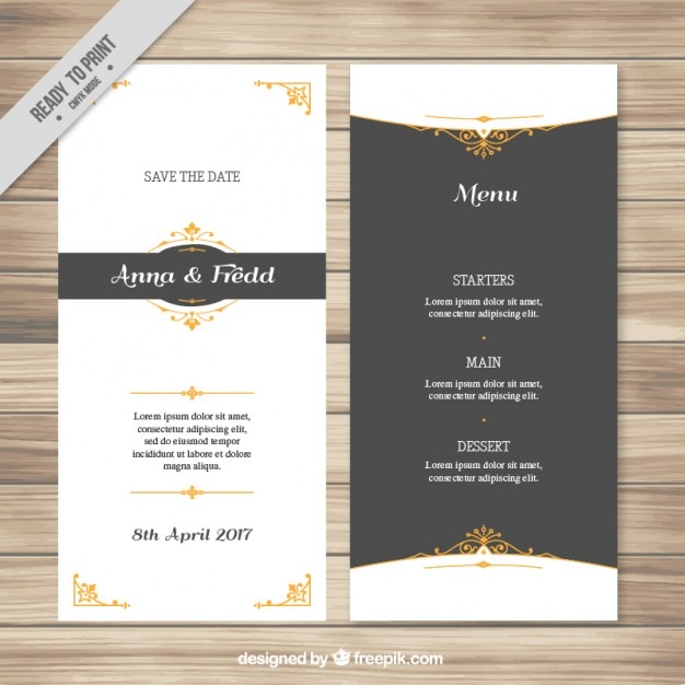 Download Elegant wedding menu with golden details Vector | Free Download