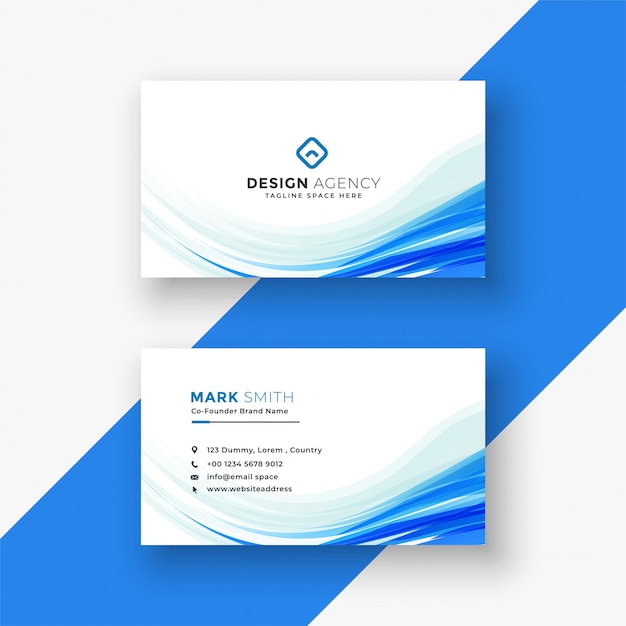 Elegant white business card with blue\
wave