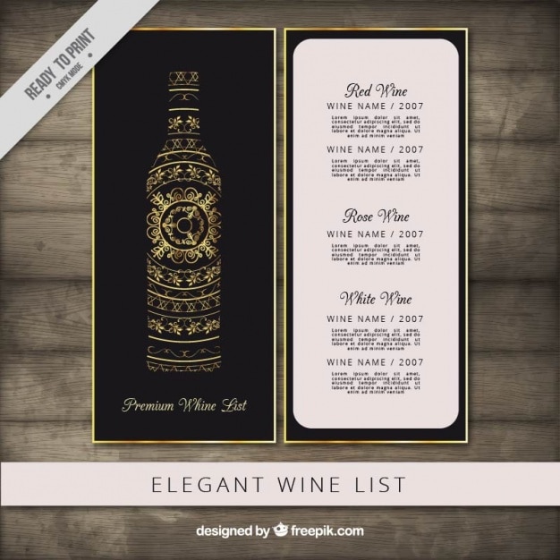 Elegant wine list