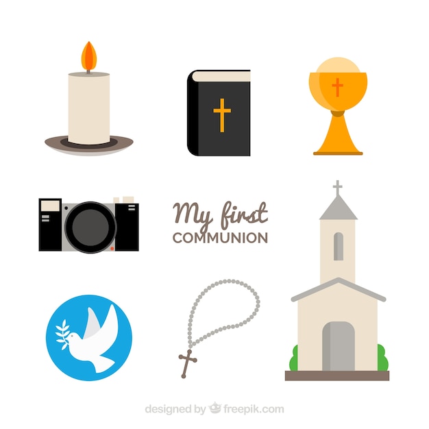 Elements for the first communion day Free Vector
