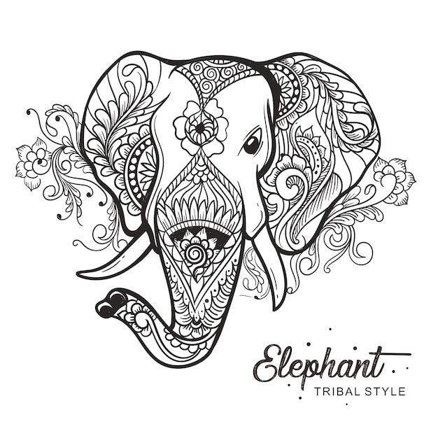 Premium Vector | Elephant head tribal style hand drawn