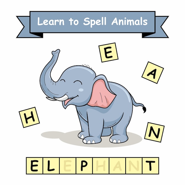 Premium Vector | Elephant learn spell animals names worksheet