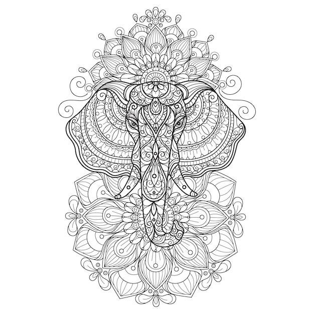 Premium Vector | Elephant and lotus hand drawn sketch illustration for ...