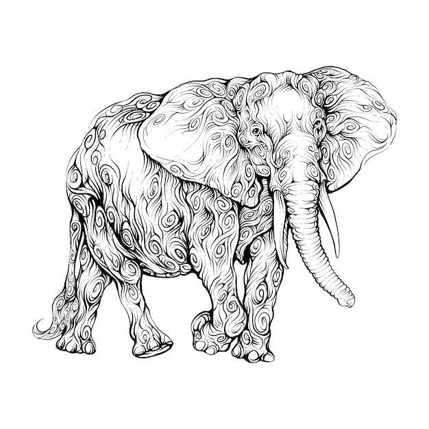 Premium Vector Elephant Walking In Hand Drawing