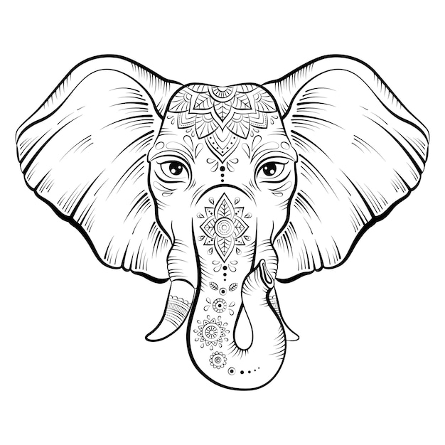 Elephant with ornate lotus mandal | Premium Vector