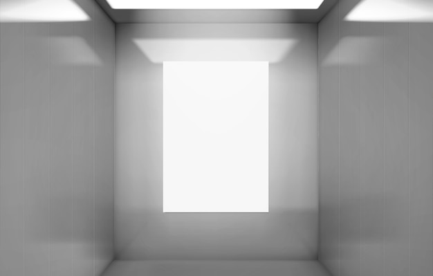Elevator cabin with poster mockup inside view. Free Vector