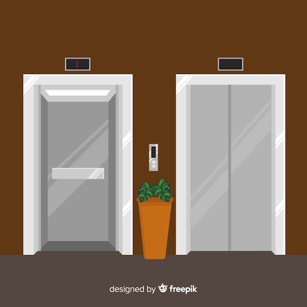 Elevator concept with open and closed door in flat style Free Vector