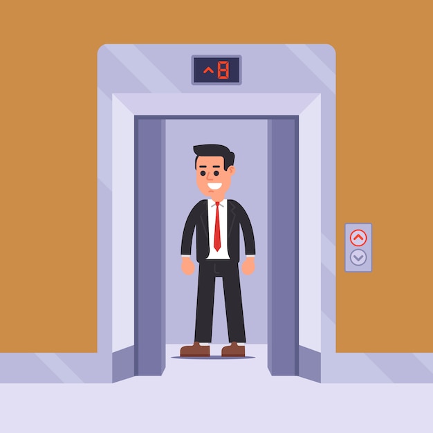 An elevator passenger rises to his floor. flat illustration | Premium ...