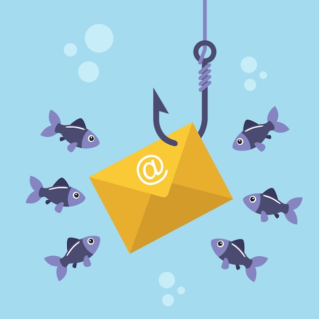 Premium Vector Email envelope on fishing hook and fishes swimming around