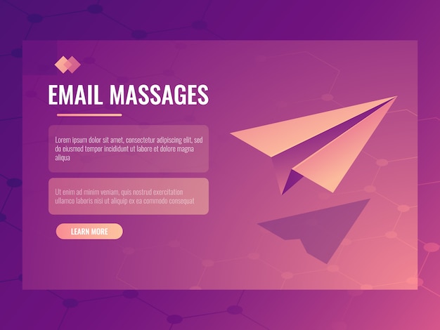 Email and message sending concept, isometric paper small aircraft, mailing banner Free Vector