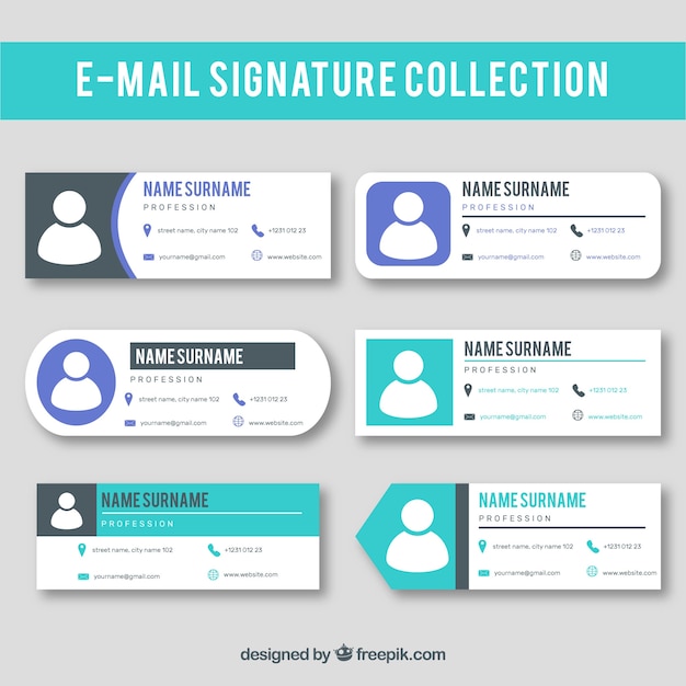 Email signature collection in flat style Free Vector