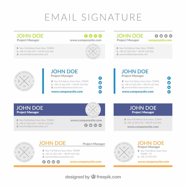 Download Free Email Signature Collection In Flat Style Free Vector Use our free logo maker to create a logo and build your brand. Put your logo on business cards, promotional products, or your website for brand visibility.