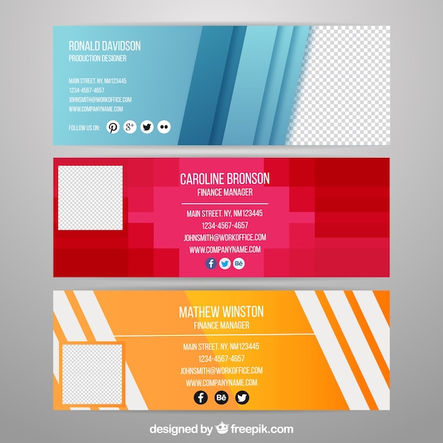 Email signature collection in gradient colors Free Vector