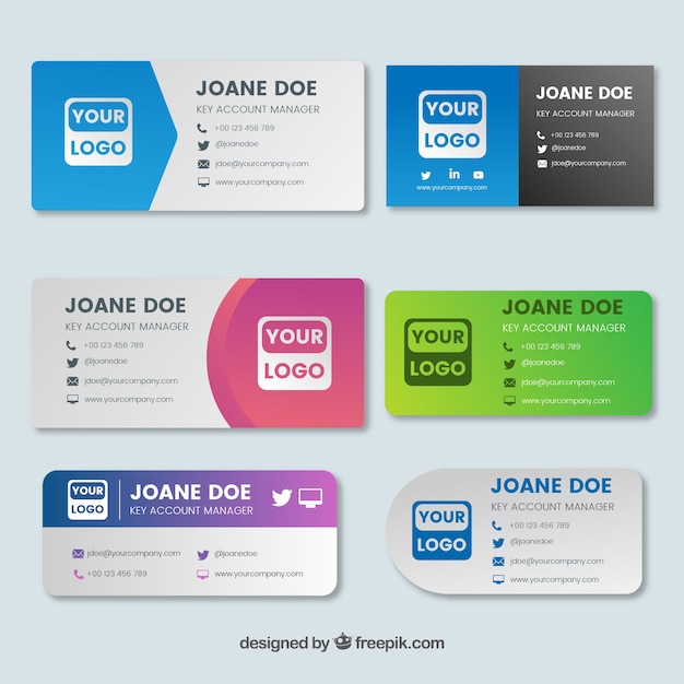 Email signature collection in gradient style Free Vector