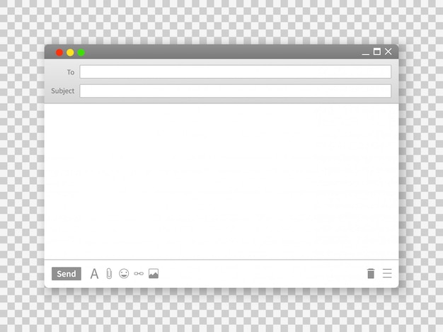 メールウィンドウ 透明な背景画像上のインターネットのウェブサイトのための空白のテキストメッセージフレームインターフェイスインターフェイス プレミアムベクター