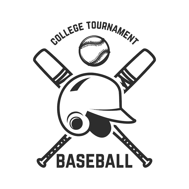 交差した野球用バットと野球用ヘルメットのエンブレム ロゴ ラベル エンブレム 記号 バッジの要素 図 プレミアムベクター