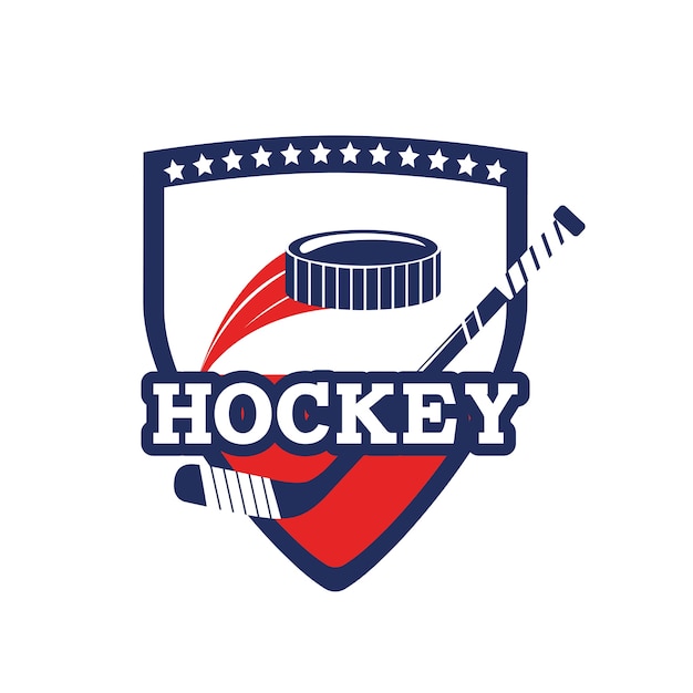 Premium Vector | Emblem with hockey sticks and puck equipment