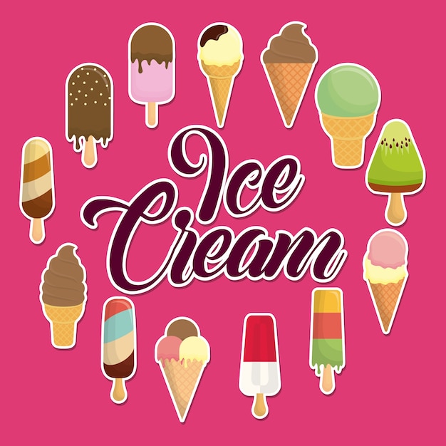 Premium Vector | Emblem with ice creams icons