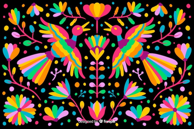 Embroidery mexican floral background Free Vector