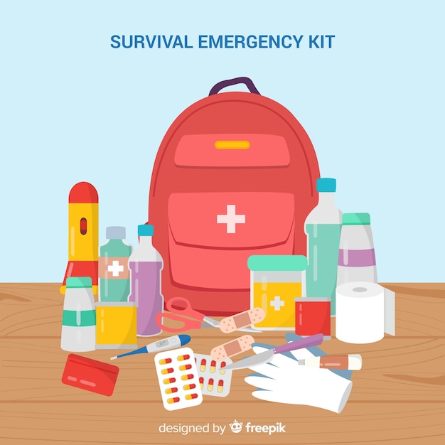 Free Vector Emergency survival kit in flat design