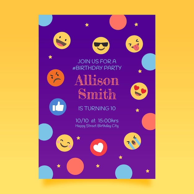 Free Vector | Emoji birthday invitation template