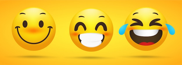 Emoji collection that displays happy emotions Premium Vector