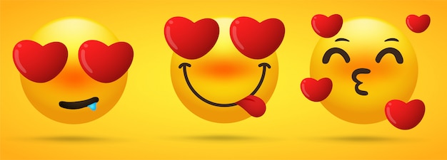 The emoji collection that shows emotion is falling in love, obsessed Premium Vector