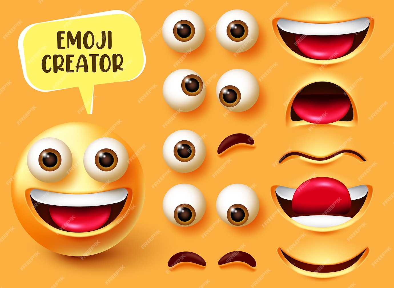 Emoji Creator Vector Set Design Smiley Emoticon Character Kit With ...