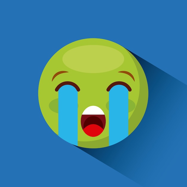 Premium Vector Emoticon Crying Face Icon Over Blue Background Colorful Design Vector 