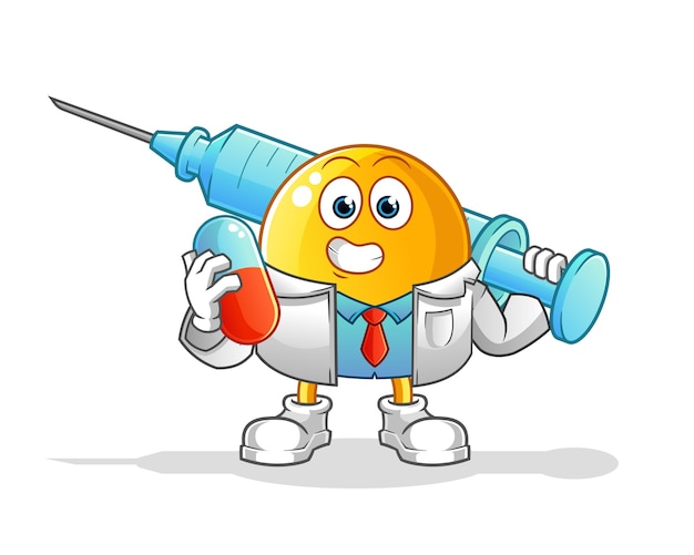 Premium Vector | Emoticon doctor holding medichine and injection ...