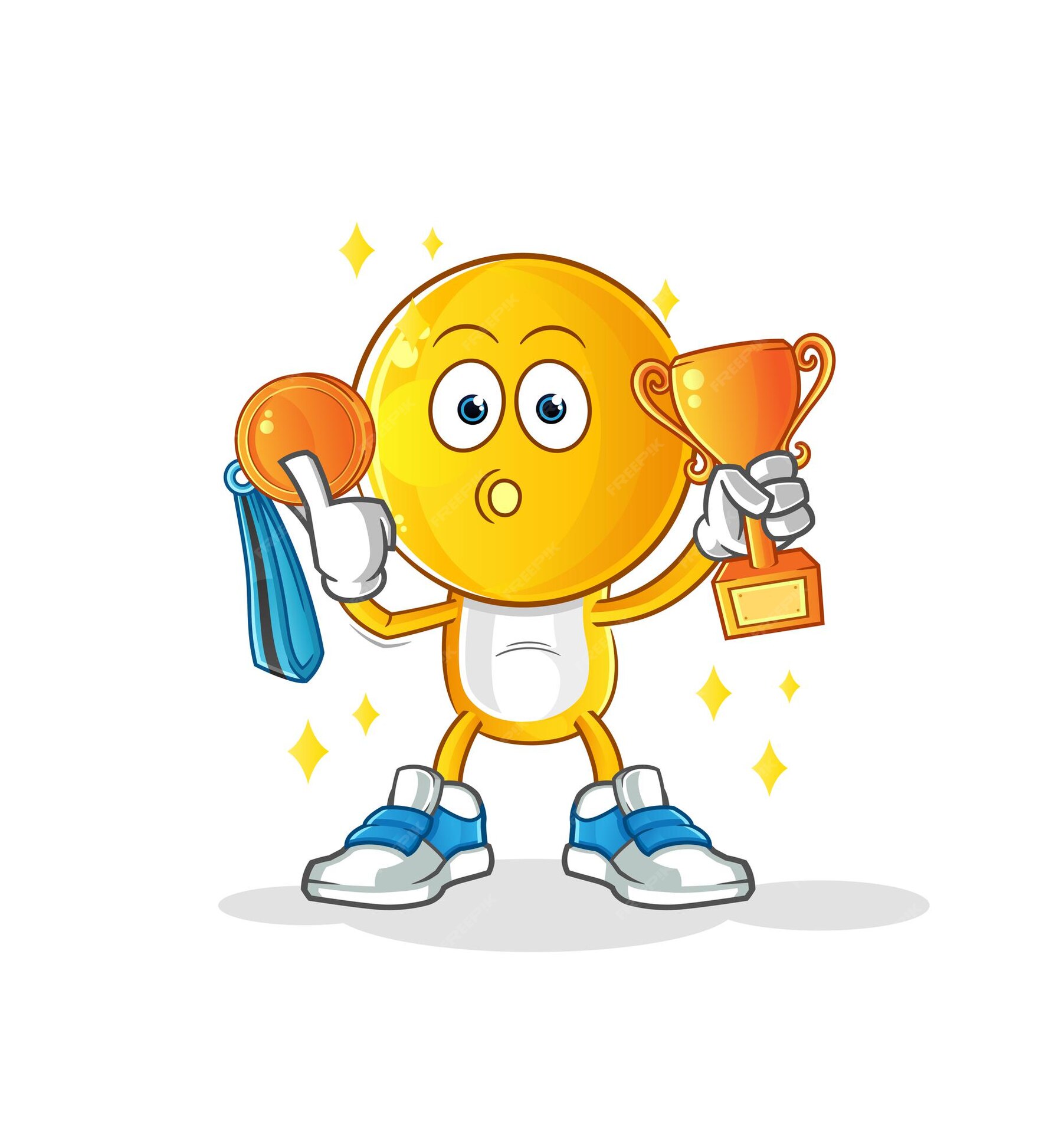 Premium Vector | Emoticon head cartoon winner with trophie. cartoon ...