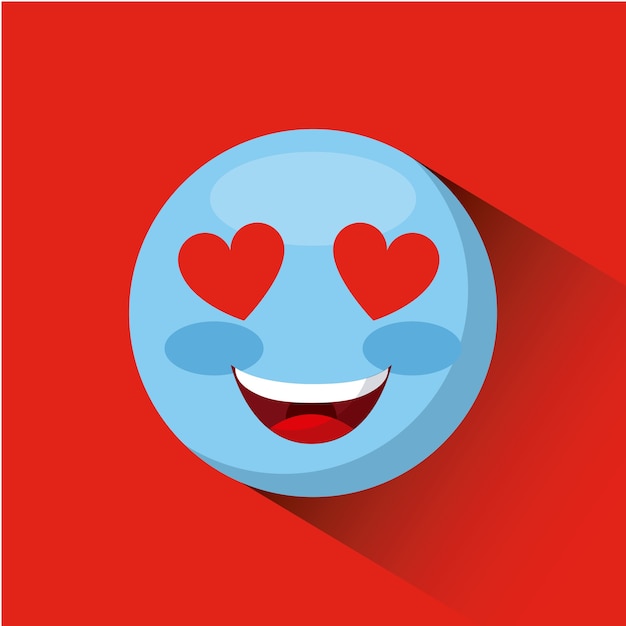 赤い背景上の愛の顔のアイコンの顔文字 カラフルなデザイン ベクトルイラスト プレミアムベクター