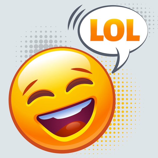 Emoticon laughing out loud. lol sign. Premium Vector