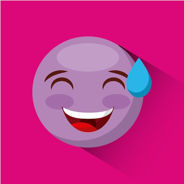 顔文字笑顔が冷たい汗で顔のアイコンがピンクの背景 カラフルなデザイン ベクトルイラスト プレミアムベクター