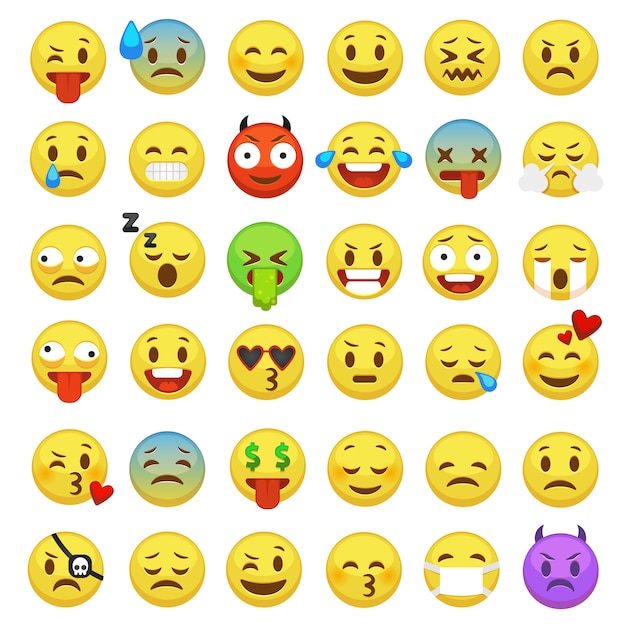 Premium Vector | Emoticons set. emoji faces emoticon smile funny ...