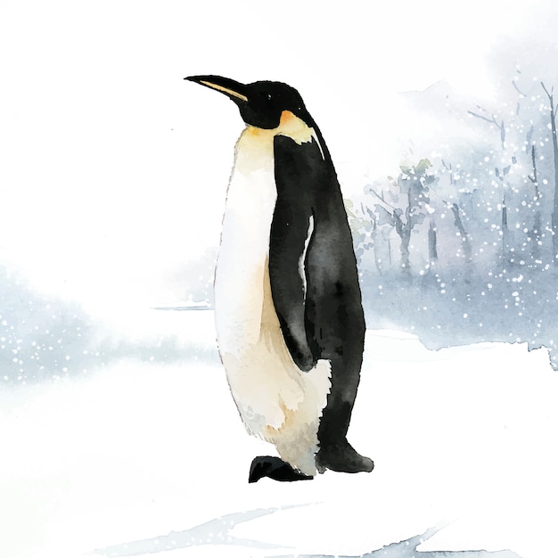 雪の水彩画のベクトルで皇帝ペンギン 無料のベクター