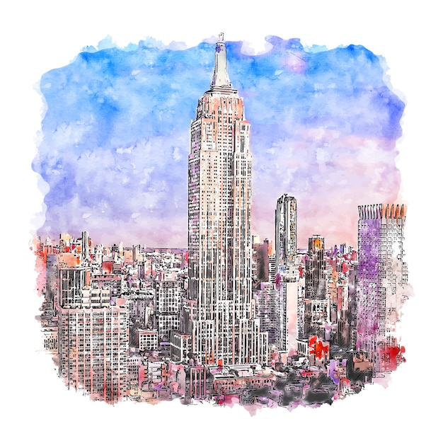 Premium Vector | Empire state building new york watercolor sketch hand ...