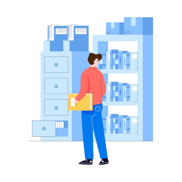Premium Vector | Employees worker are looking for documents in the shelf