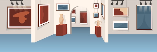 Premium Vector | Empty art gallery interior. exposition with famous ...