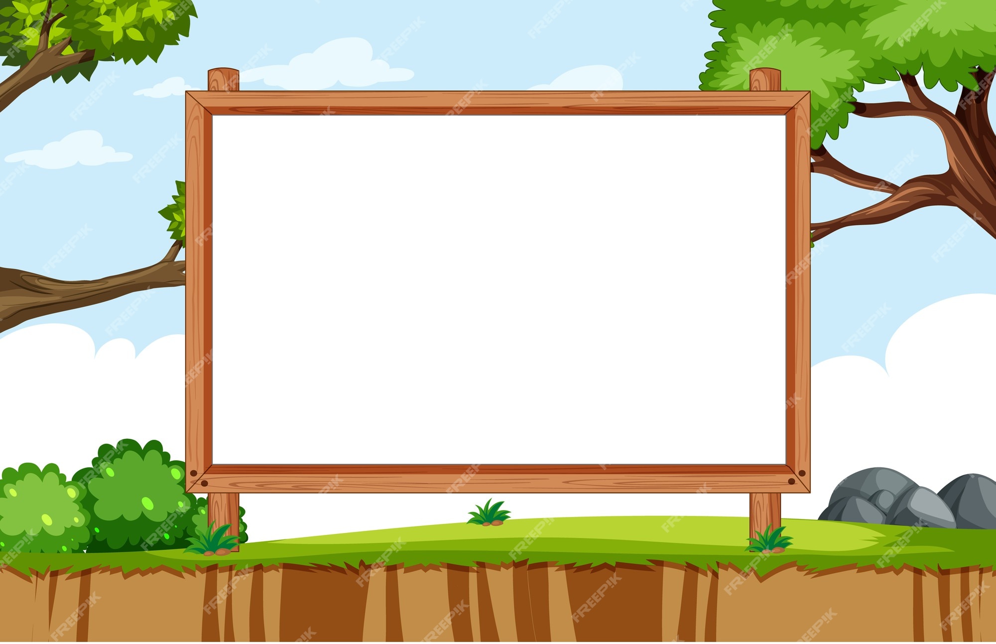 Premium Vector | Empty banner board in nature park scenery