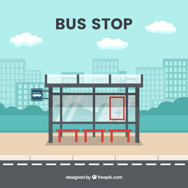 Empty bus stop with flat design Free Vector