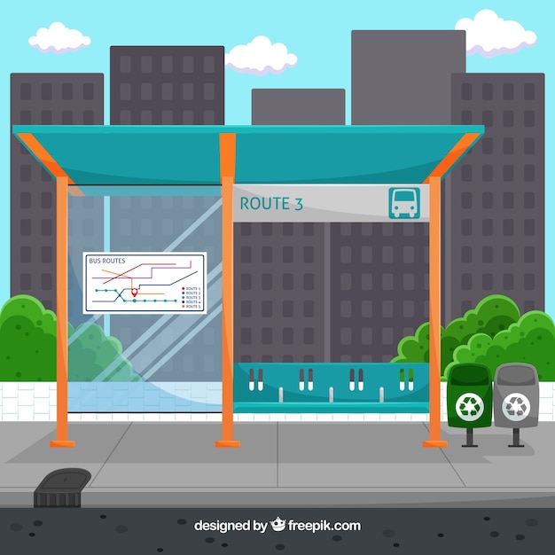 フラットデザインの空のバス停 無料のベクター