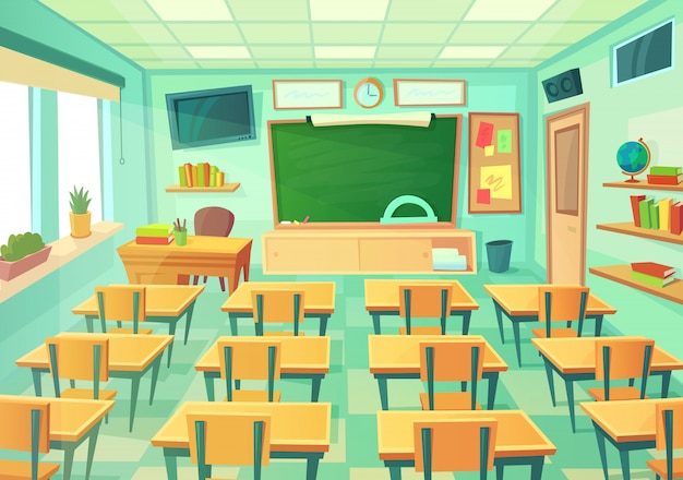 Premium Vector | Empty cartoon classroom