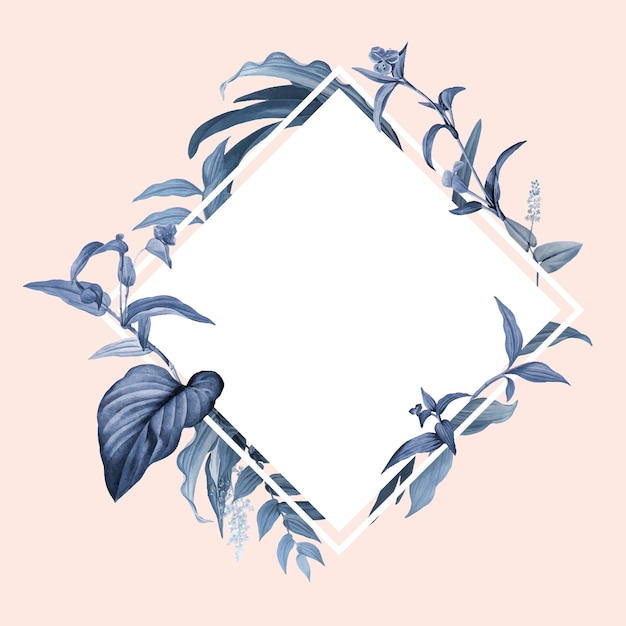 Empty frame with blue leaves design vector Free Vector
