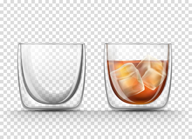 Free Vector Empty And Full Of Cognac Glass With Ice Cubes In A Realistic Style - Glass Ice Cubes Vector Free Vector Empty And Full Of Cognac Glass With Ice Cubes In A Realistic Style - Glass Ice Cubes Vector