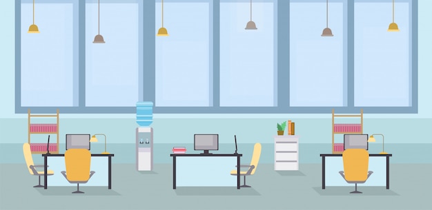 Empty office interior cartoon vector illustration. coworking open space ...