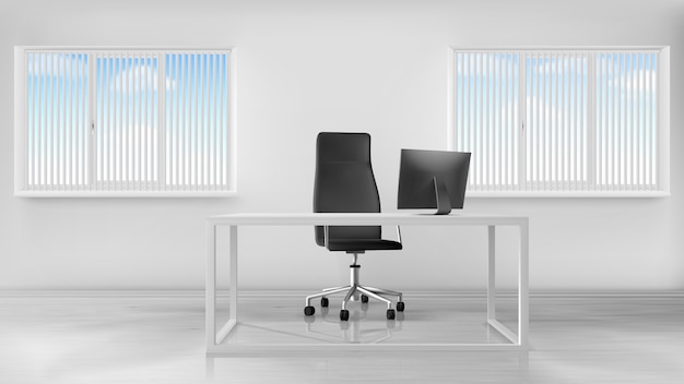 Empty office room interior, workplace with desk Free Vector