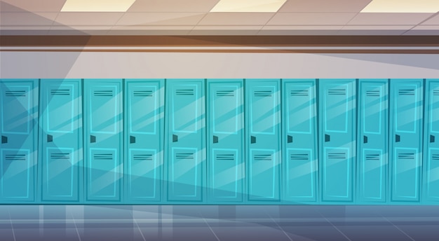 Empty school corridor interior with row of lockers Premium Vector